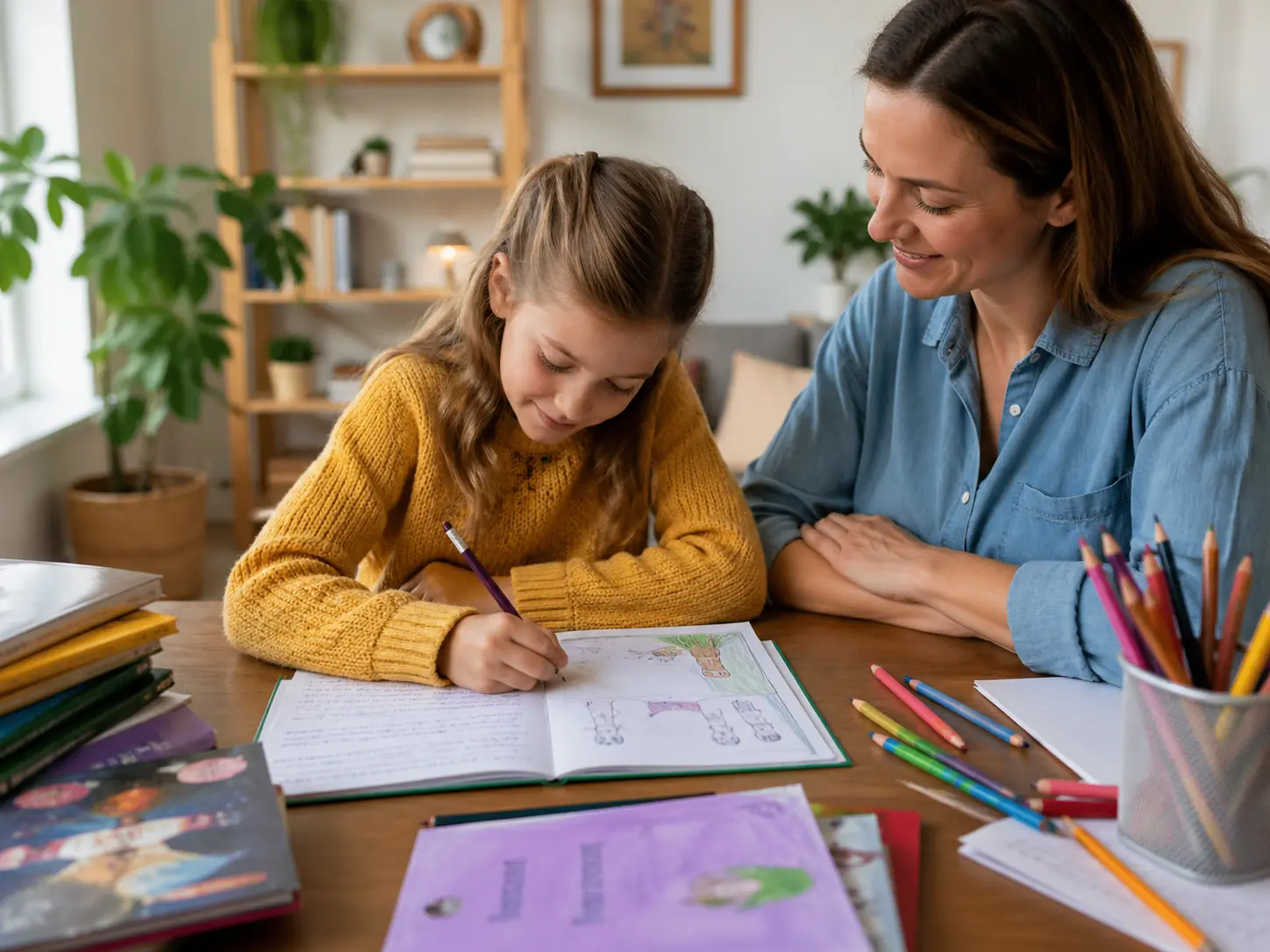 Child writing a creative story